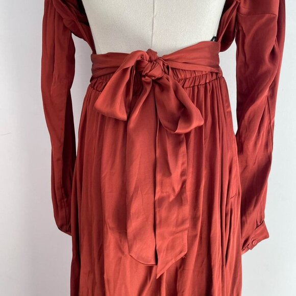 MISA Los Angeles Blair Dress in Burnt Orange | Long Sleeve Belted Midi | Size S - Picture 4 of 6